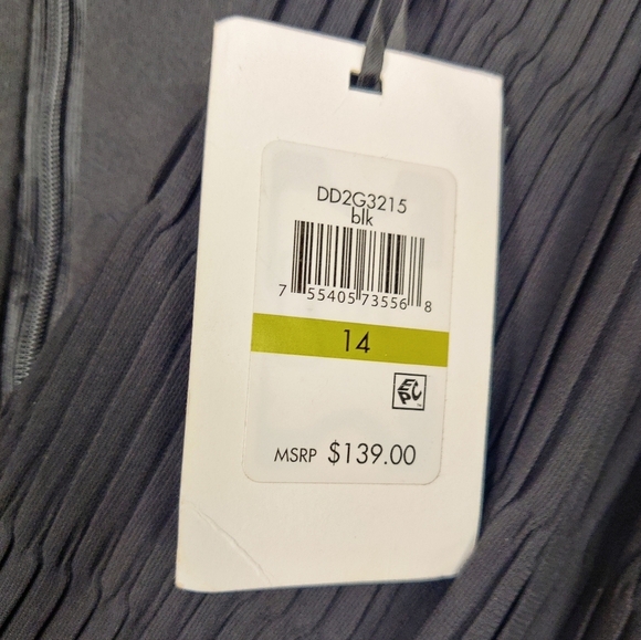 DKNY Black Pleated Wrap Midi Dress - Size 14 NEW - Picture 3 of 11